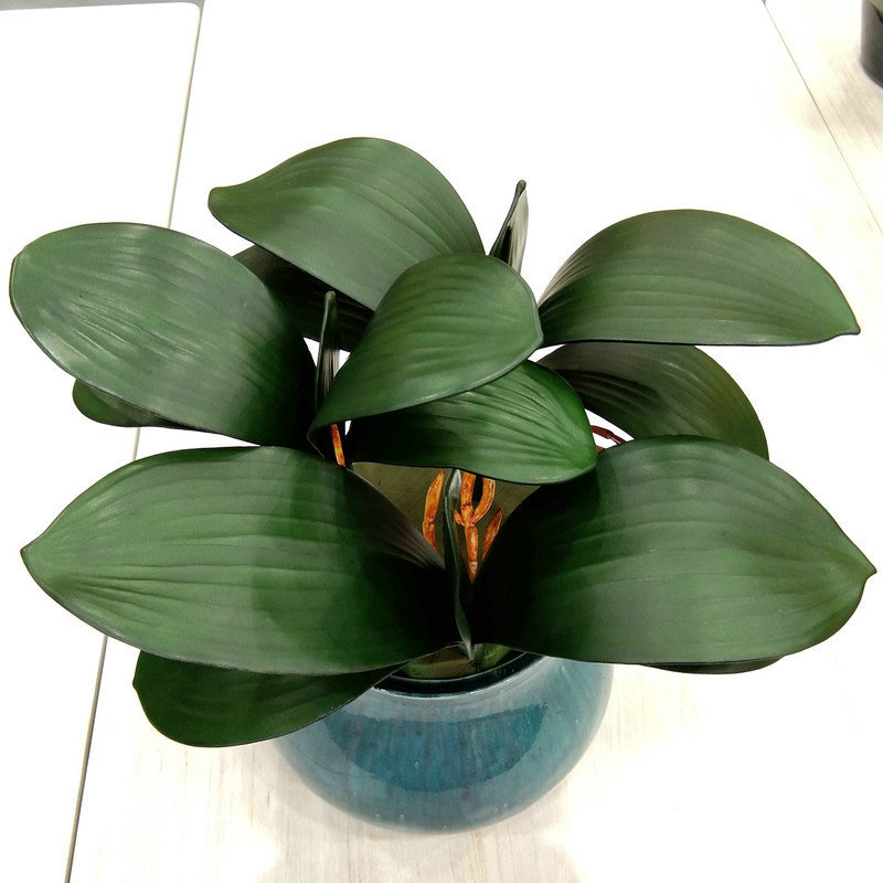 Artificial Flower Arrangement Phalaenopsis Leaf Hand-Feel Pu Green Leaf Silk Flower Arrangement Accessories Green Plant
