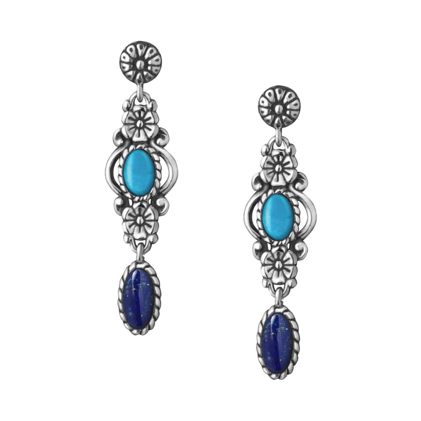 Rongyu New Retro Decorative Flowers Turquoise Earrings European and American Thai Silver Red Coral Turquoise Earrings