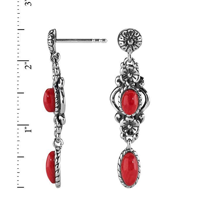 Rongyu New Retro Decorative Flowers Turquoise Earrings European and American Thai Silver Red Coral Turquoise Earrings