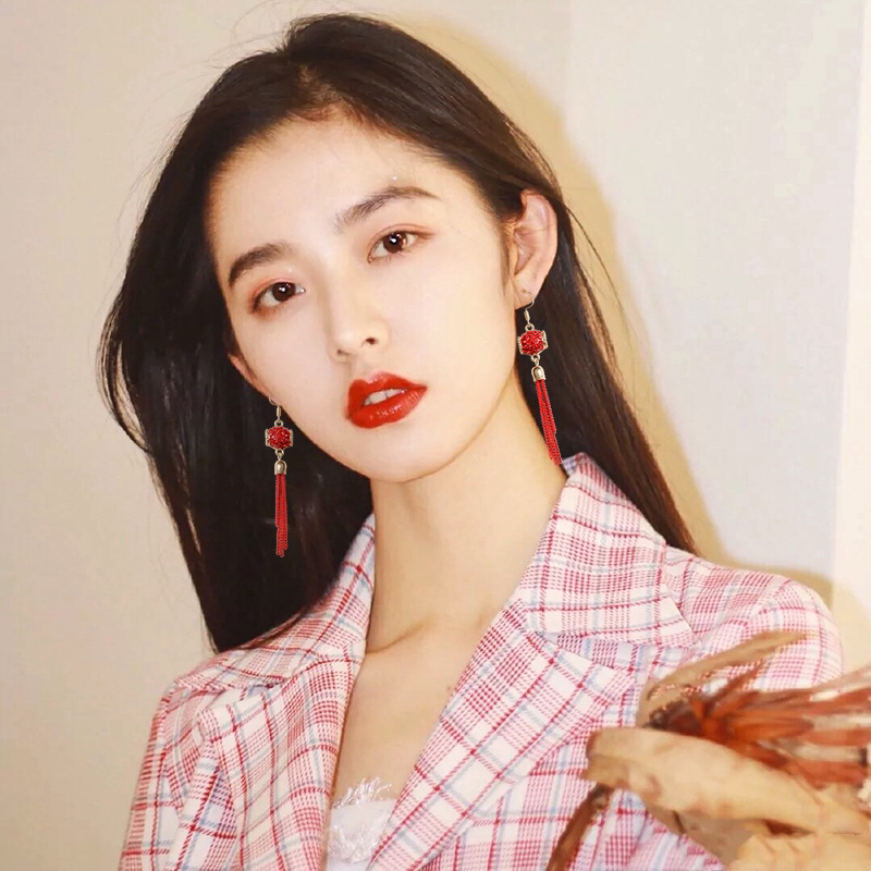 New Chinese knot retro festive fringe earrings double happiness long style pendant female temperament fashion ears