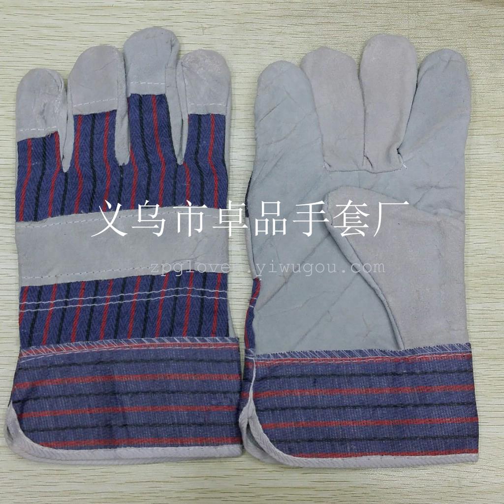Manufacturer direct plasma sleeve leather welding gloves / sliver cloth cow leather gloves two