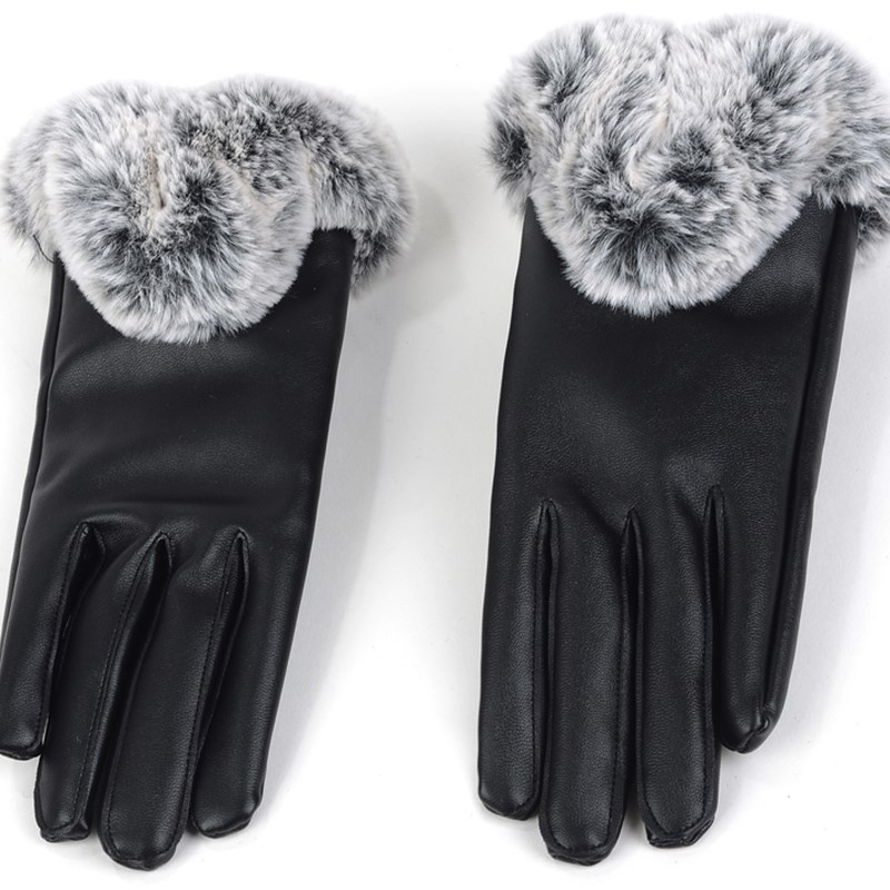 PU leather gloves for female winter casual wool and warm gloves.