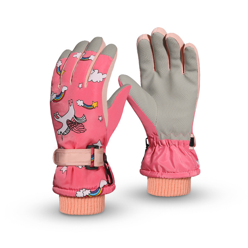 Winter Children&#039;s Ski Gloves Outdoor Warm Keeping Sports Waterproof Non-Slip plus Velvet Cartoon Gloves for Boys and Girls Drst21