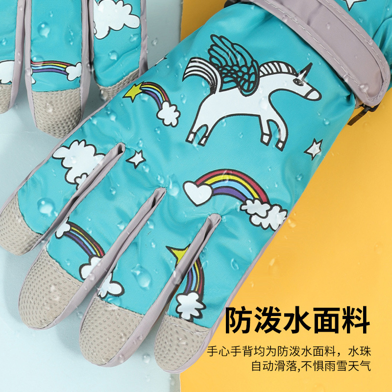 Winter Children&#039;s Ski Gloves Outdoor Warm Keeping Sports Waterproof Non-Slip plus Velvet Cartoon Gloves for Boys and Girls Drst21