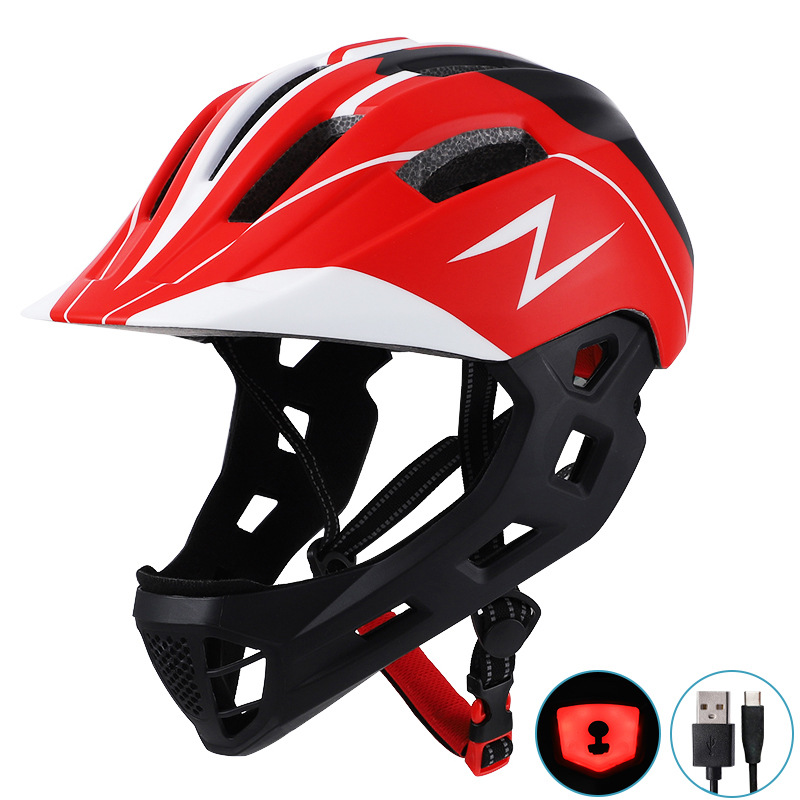 Riding Helmet Integrated Molding Balance Bike (for Kids) Full Face Helmet Fly Net Bicycle Helmet with USB Rechargeable Light