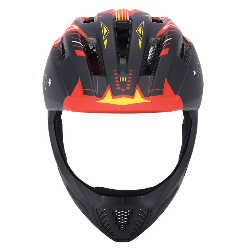 Children&#039;s Full Face Helmet Balance Car Skateboard Bike Riding Helmet Integrated Molding with Insect-Proof Mesh Belt USB Rechargeable Light