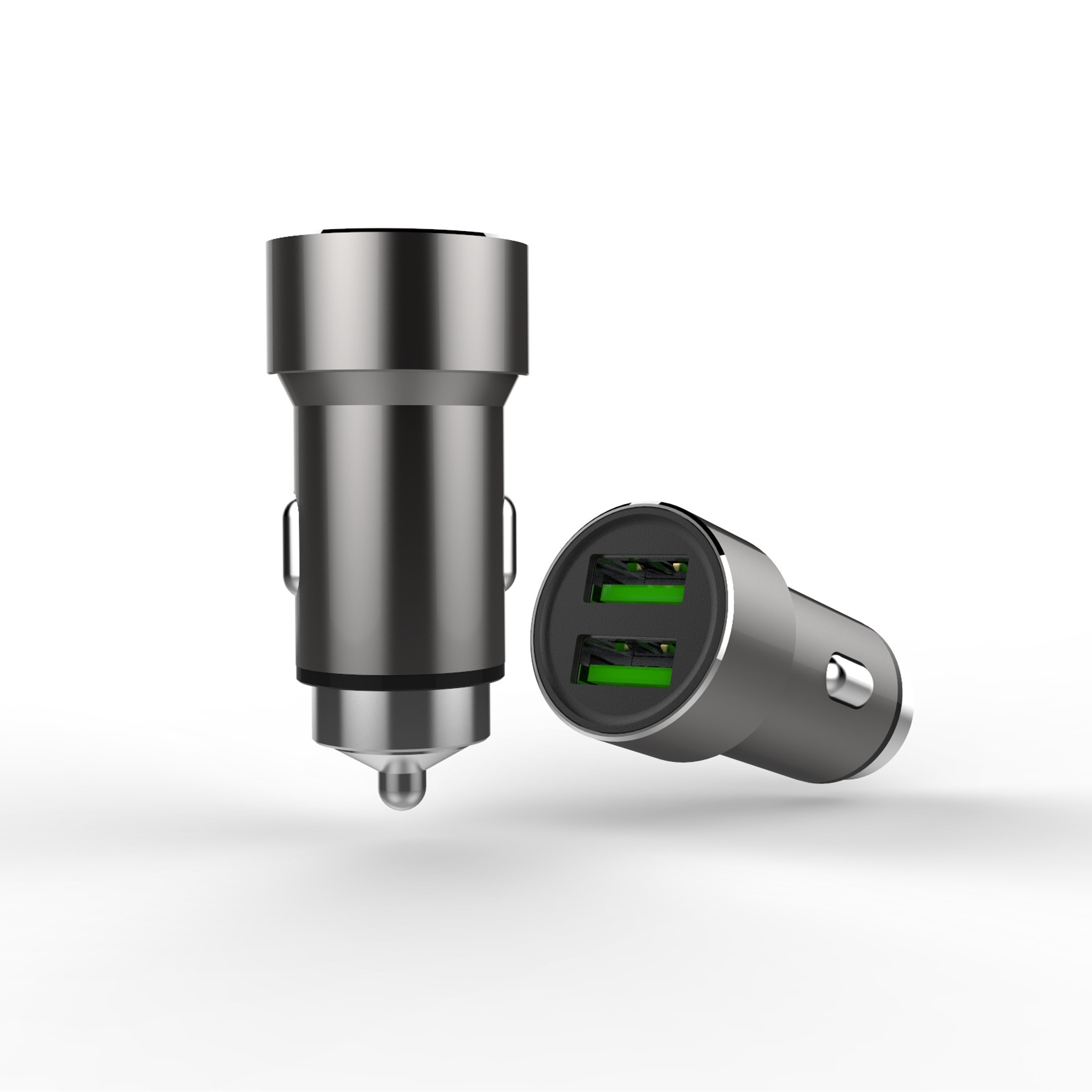 2.4A Full Metal Car Charger Car Phone Charger Grain of Rice 2usb Smart Car Charger