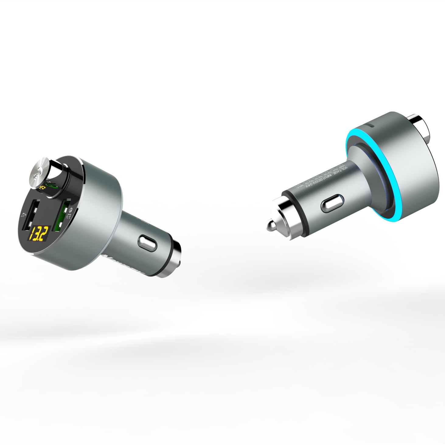 Qqc3.0 Fast Charge Car Charger Bluetooth Digital Display Aluminum Alloy Car Mobile Phone Charger Gift Custom Metal
