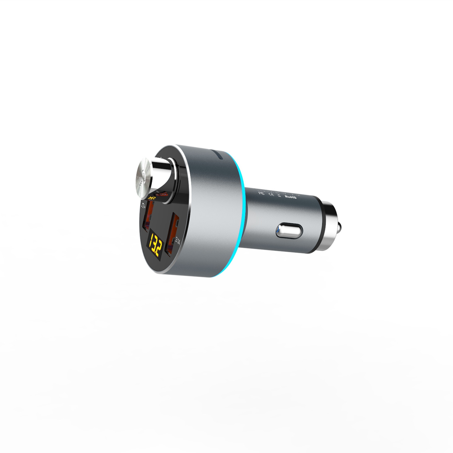 Qqc3.0 Fast Charge Car Charger Bluetooth Digital Display Aluminum Alloy Car Mobile Phone Charger Gift Custom Metal
