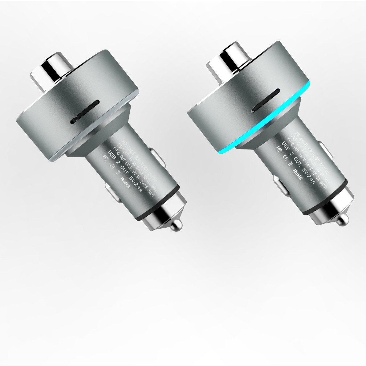 Qqc3.0 Fast Charge Car Charger Bluetooth Digital Display Aluminum Alloy Car Mobile Phone Charger Gift Custom Metal