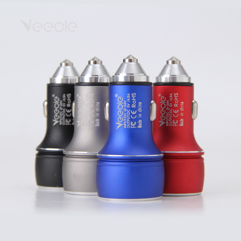 Wholesale Metal Smart Digital Display Safety Hammer Car Charger Dual USB Display Car Mobile Phone Charger Cross-Border Supply