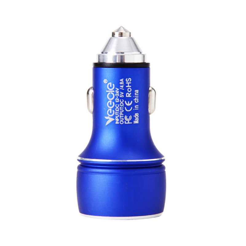 Wholesale Metal Smart Digital Display Safety Hammer Car Charger Dual USB Display Car Mobile Phone Charger Cross-Border Supply