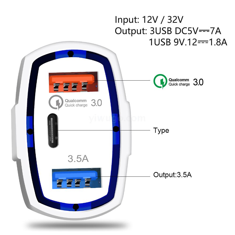 PD Car Charger Qc3.0 Car Charger 3usb Port 3.0 Fast Charge Car Charger 5 V3a18w Car Phone Charger