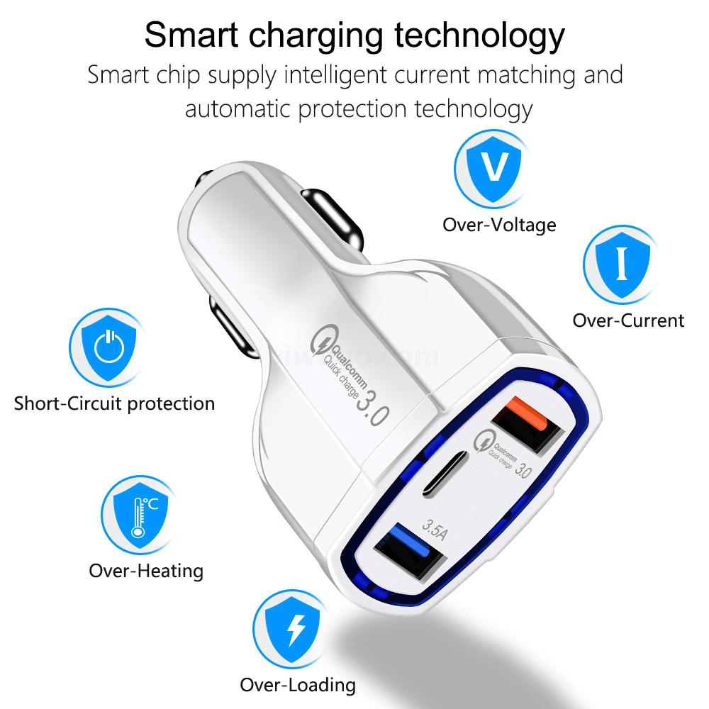 PD Car Charger Qc3.0 Car Charger 3usb Port 3.0 Fast Charge Car Charger 5 V3a18w Car Phone Charger