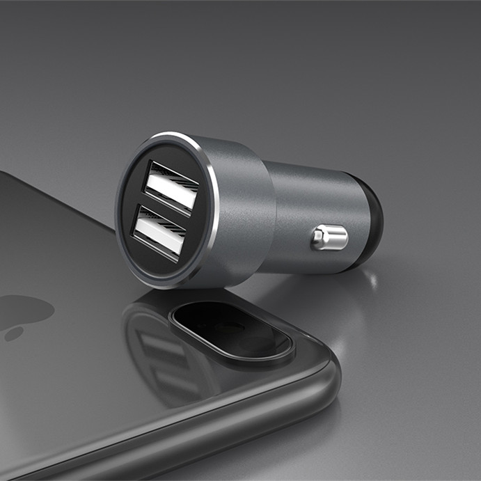 New Aluminum Alloy Shell Super Fast Charge Car Phone Charger Qc3.0 Versatile Universal Car Charger 2usb