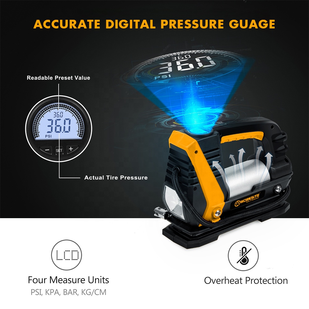 WORKSITE Customized Vehicle Inflator Digital Car Tire Pump 1