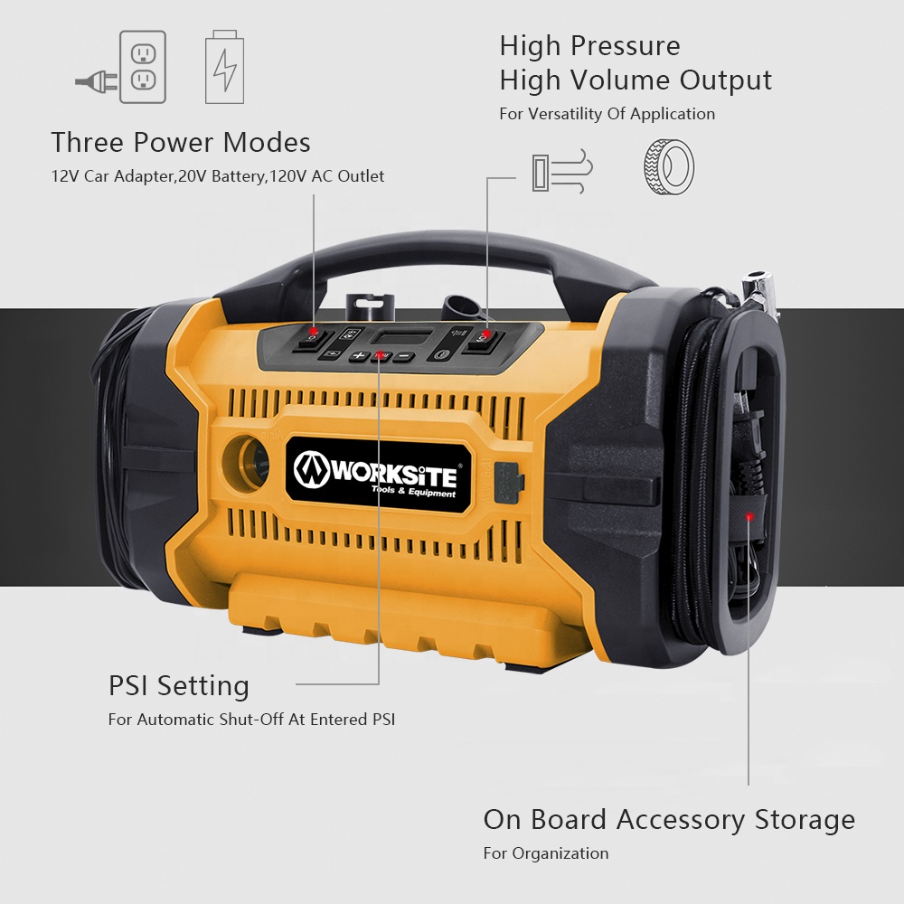 WORKSITE Customized Cordless Inflator Air Pump 120V AC12V D