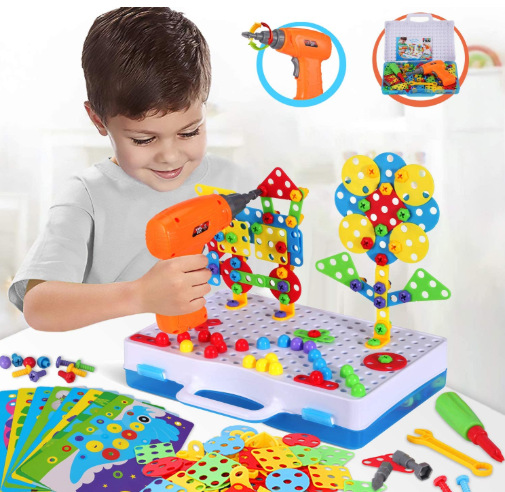Cross-Border Children&#039;s Early Education Electric Drill Screw Nut Disassembly Loading and Unloading Puzzle DIY Combination Educational Building Blocks Toy Stem