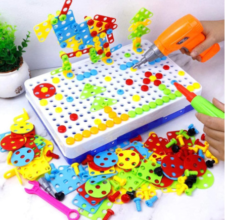 Cross-Border Children&#039;s Early Education Electric Drill Screw Nut Disassembly Loading and Unloading Puzzle DIY Combination Educational Building Blocks Toy Stem