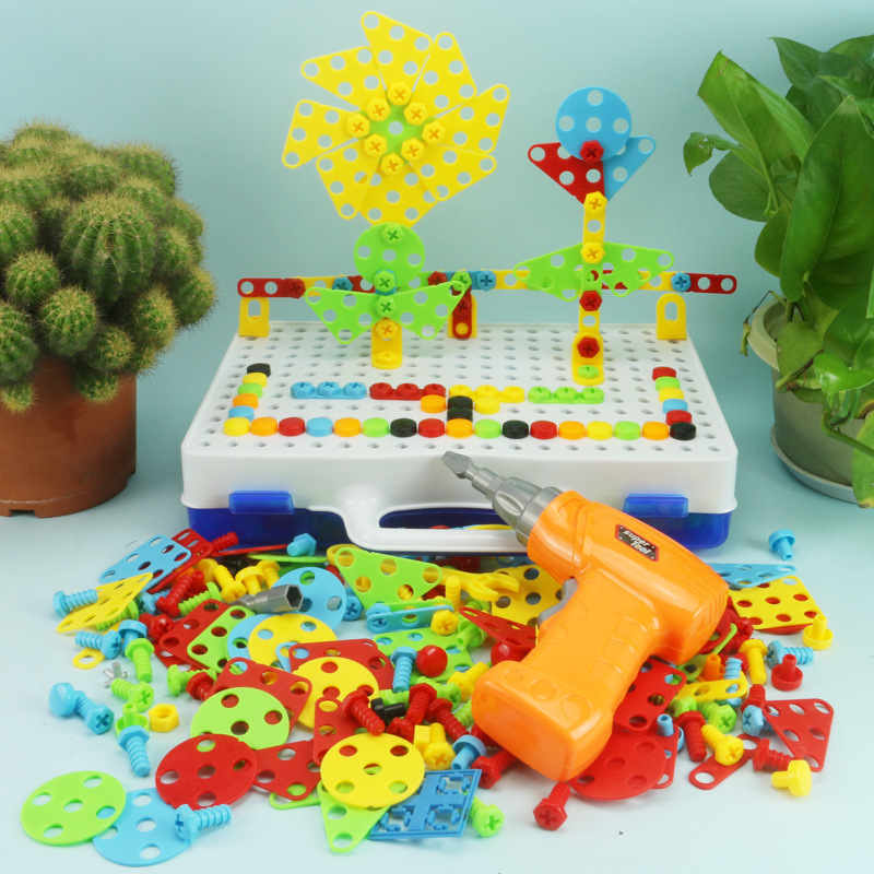 Drill Assembling Building Blocks Screw Tool Box Nut Combination Disassembly Intelligence Puzzle Toys CrossBorder