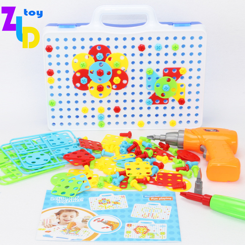 Drill Assembling Building Blocks Screw Tool Box Nut Combination Disassembly Intelligence Puzzle Toys CrossBorder