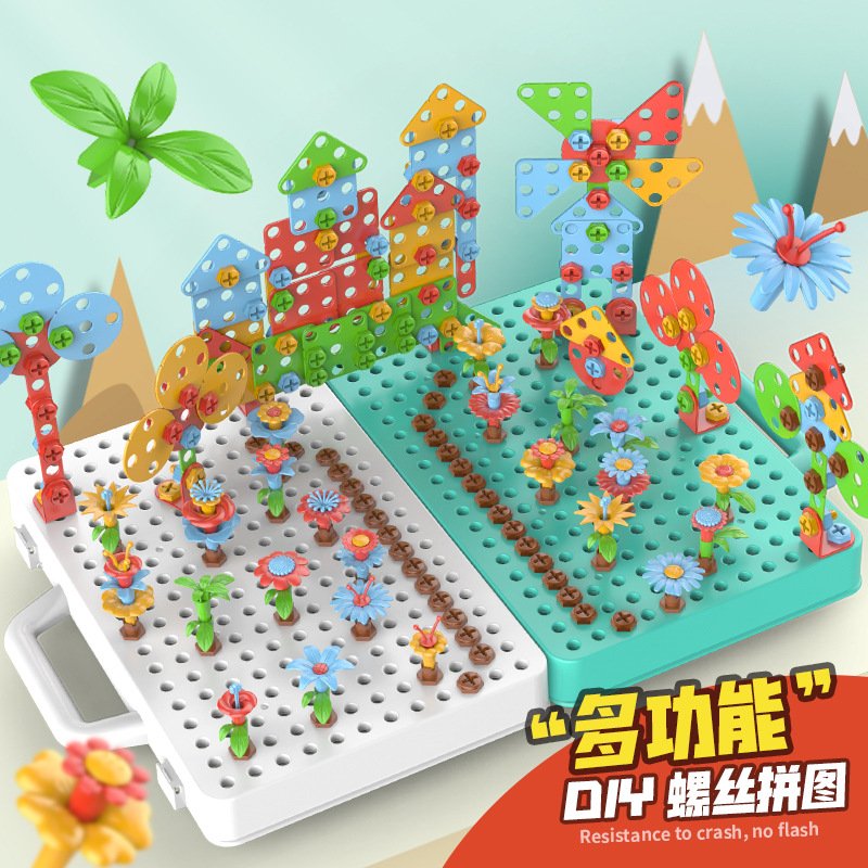 Children&#039;s Twist Screw Educational Toys Boys&#039; Assembling and Disassembling Building Blocks Hands-on Assembling Puzzle Electric Drill Nut Toolbox