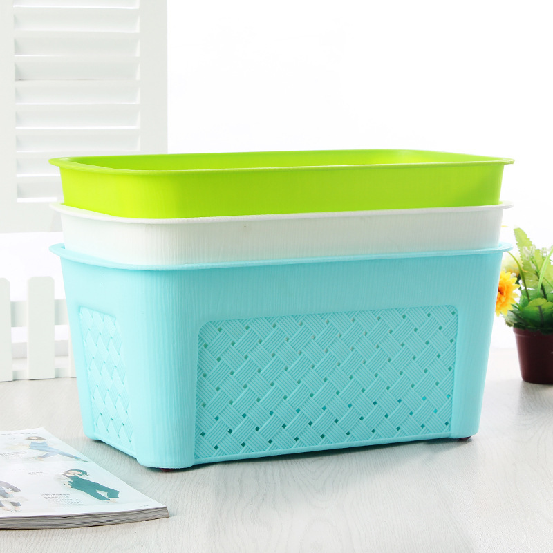 Thickened plastic multi-purpose belt pulley rectangular storage basket basket kitchen bathroom debris storage basket