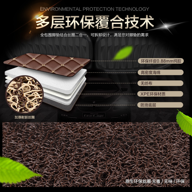 Factory Direct Sales Car Foot Mat Fully Surrounded by Wire Loop Leather Double Detachable Butterfly Pattern Special Car Foot Mat