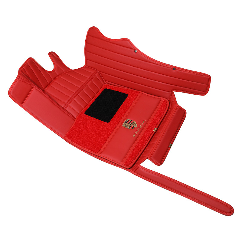 Genuine Leather Car Foot Mat Special Car Fully Surrounded Porsche Podol Red Foot Mat Cashmere-like Floor Mat