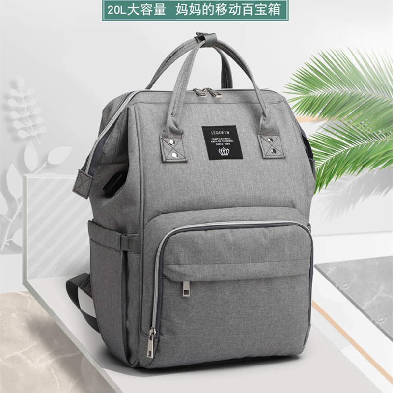Lequeen Mummy Bag USB Charging New Multi-Functional Large Capacity Backpack Outdoor Mom Bag Baby Diaper Bag