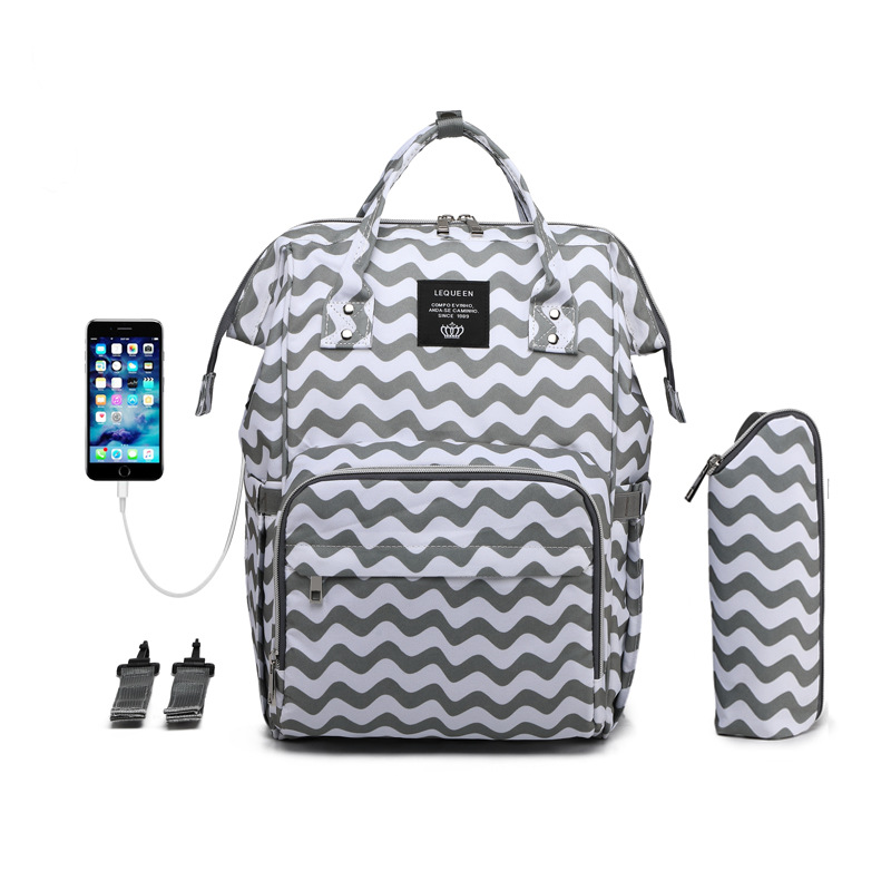Lequeen Mummy Bag USB Charging New Multi-Functional Large Capacity Backpack Outdoor Mom Bag Baby Diaper Bag