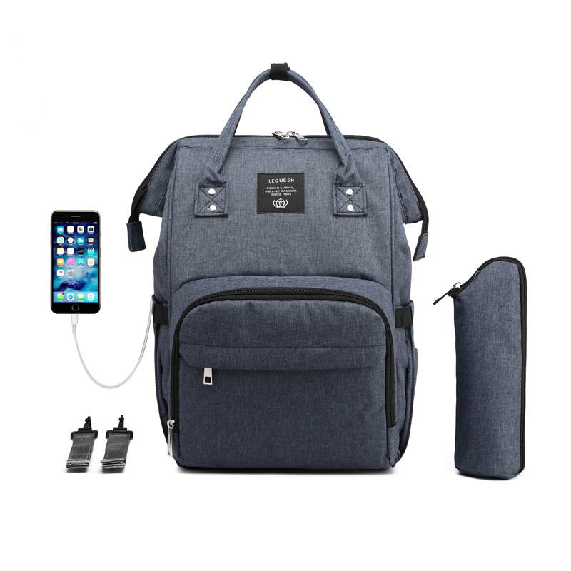 Lequeen Mummy Bag USB Charging New Multi-Functional Large Capacity Backpack Outdoor Mom Bag Baby Diaper Bag