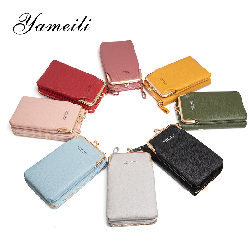 2020 New Ladies Phone Bag Korean Style Fashionable Lychee Pattern Solid Color Crossbody Bag Multi-Functional Shoulder Bag