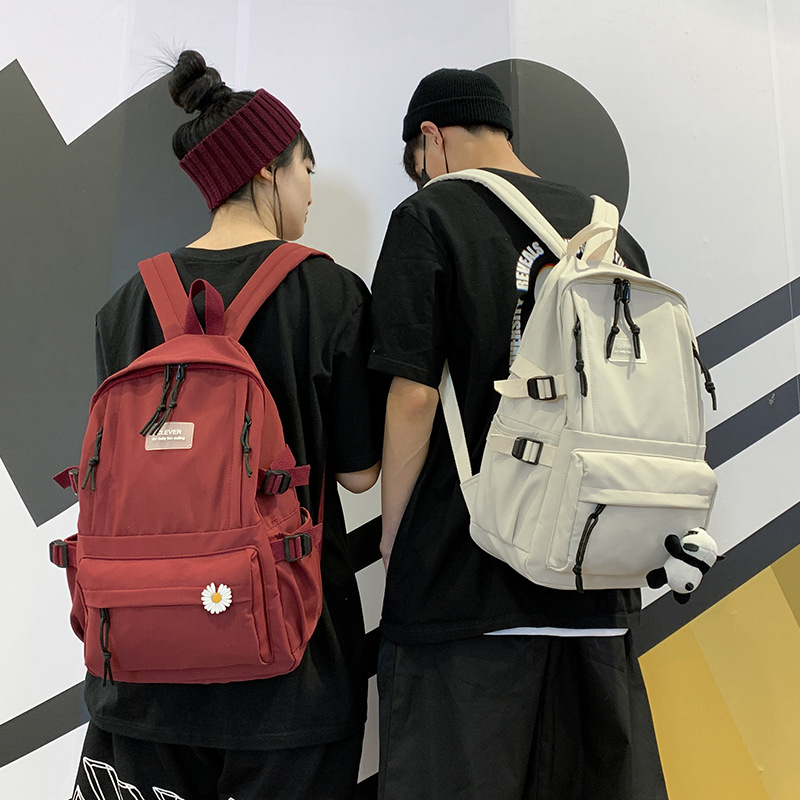 Vintage Canvas Backpack Student Schoolbag Large Capacity Solid Color Multi-Pocket Backpack Vintage Style Korean Hipster Women Bag