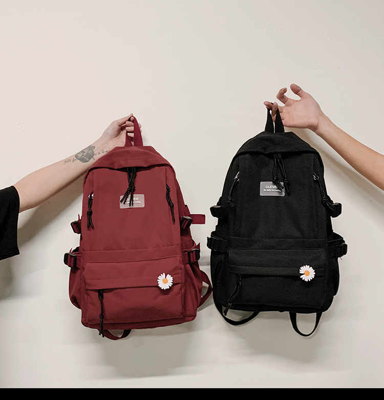 Vintage Canvas Backpack Student Schoolbag Large Capacity Solid Color Multi-Pocket Backpack Vintage Style Korean Hipster Women Bag