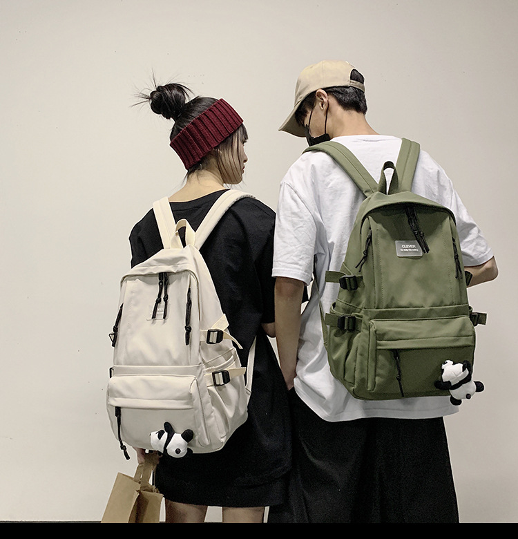 Vintage Canvas Backpack Student Schoolbag Large Capacity Solid Color Multi-Pocket Backpack Vintage Style Korean Hipster Women Bag