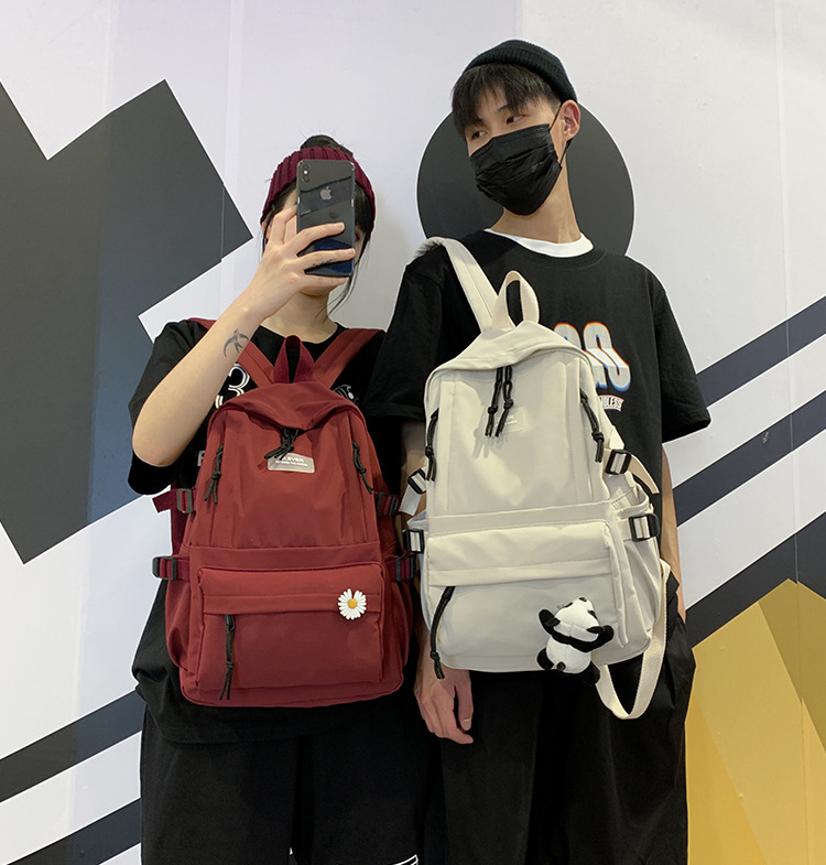 Vintage Canvas Backpack Student Schoolbag Large Capacity Solid Color Multi-Pocket Backpack Vintage Style Korean Hipster Women Bag