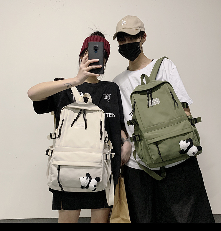 Vintage Canvas Backpack Student Schoolbag Large Capacity Solid Color Multi-Pocket Backpack Vintage Style Korean Hipster Women Bag