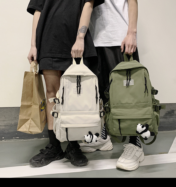 Vintage Canvas Backpack Student Schoolbag Large Capacity Solid Color Multi-Pocket Backpack Vintage Style Korean Hipster Women Bag
