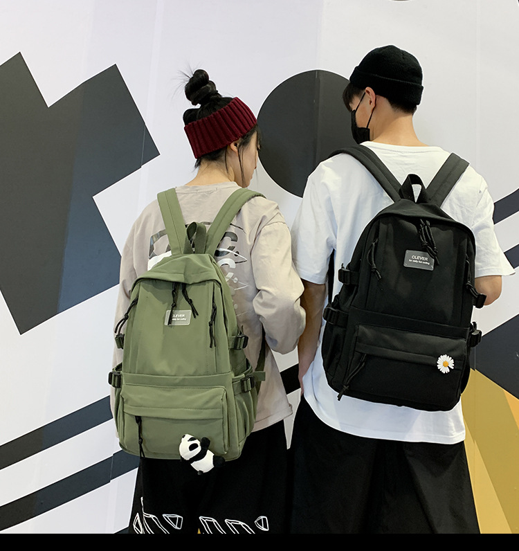 Vintage Canvas Backpack Student Schoolbag Large Capacity Solid Color Multi-Pocket Backpack Vintage Style Korean Hipster Women Bag