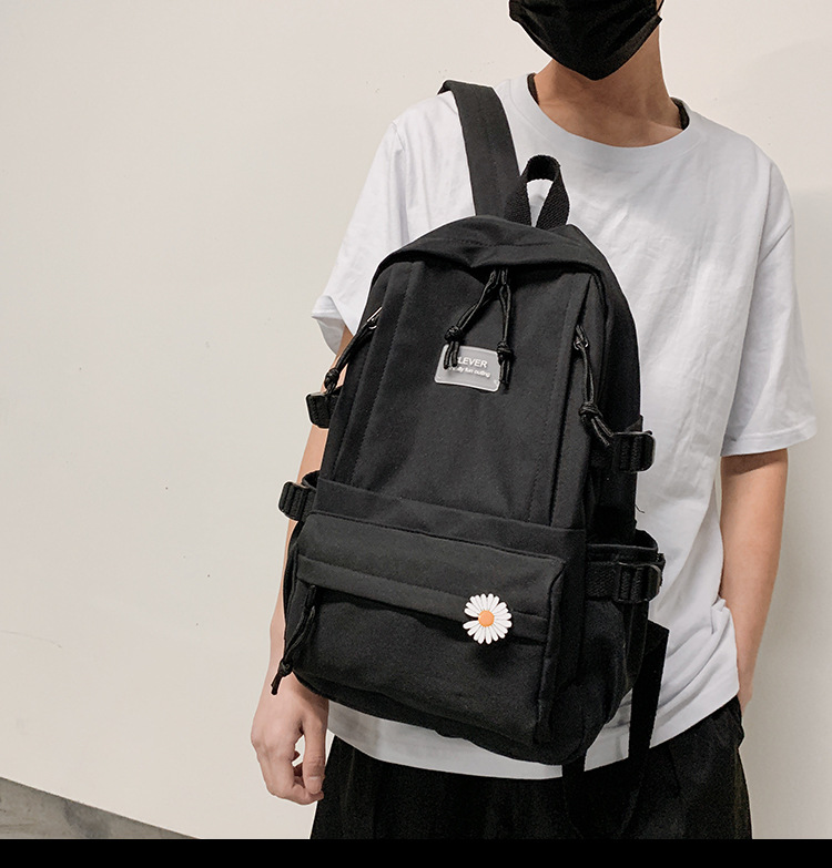 Vintage Canvas Backpack Student Schoolbag Large Capacity Solid Color Multi-Pocket Backpack Vintage Style Korean Hipster Women Bag