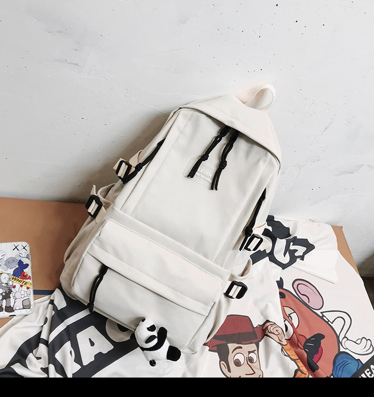 Vintage Canvas Backpack Student Schoolbag Large Capacity Solid Color Multi-Pocket Backpack Vintage Style Korean Hipster Women Bag
