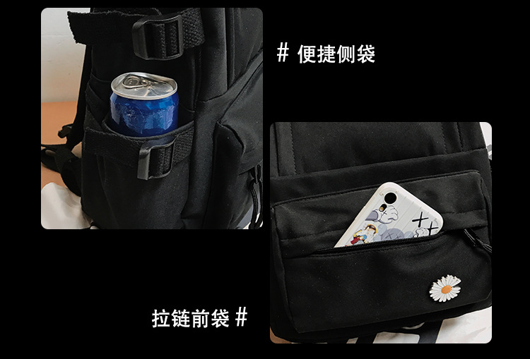 Vintage Canvas Backpack Student Schoolbag Large Capacity Solid Color Multi-Pocket Backpack Vintage Style Korean Hipster Women Bag