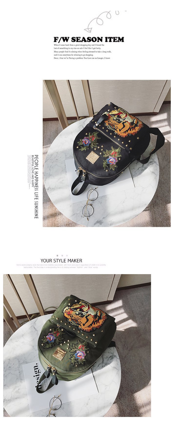 Ethnic Style Women Bag Embroidered Nylon Pouch Bag Leather Backpack Shopkeeper Recommended One Piece Dropshipping