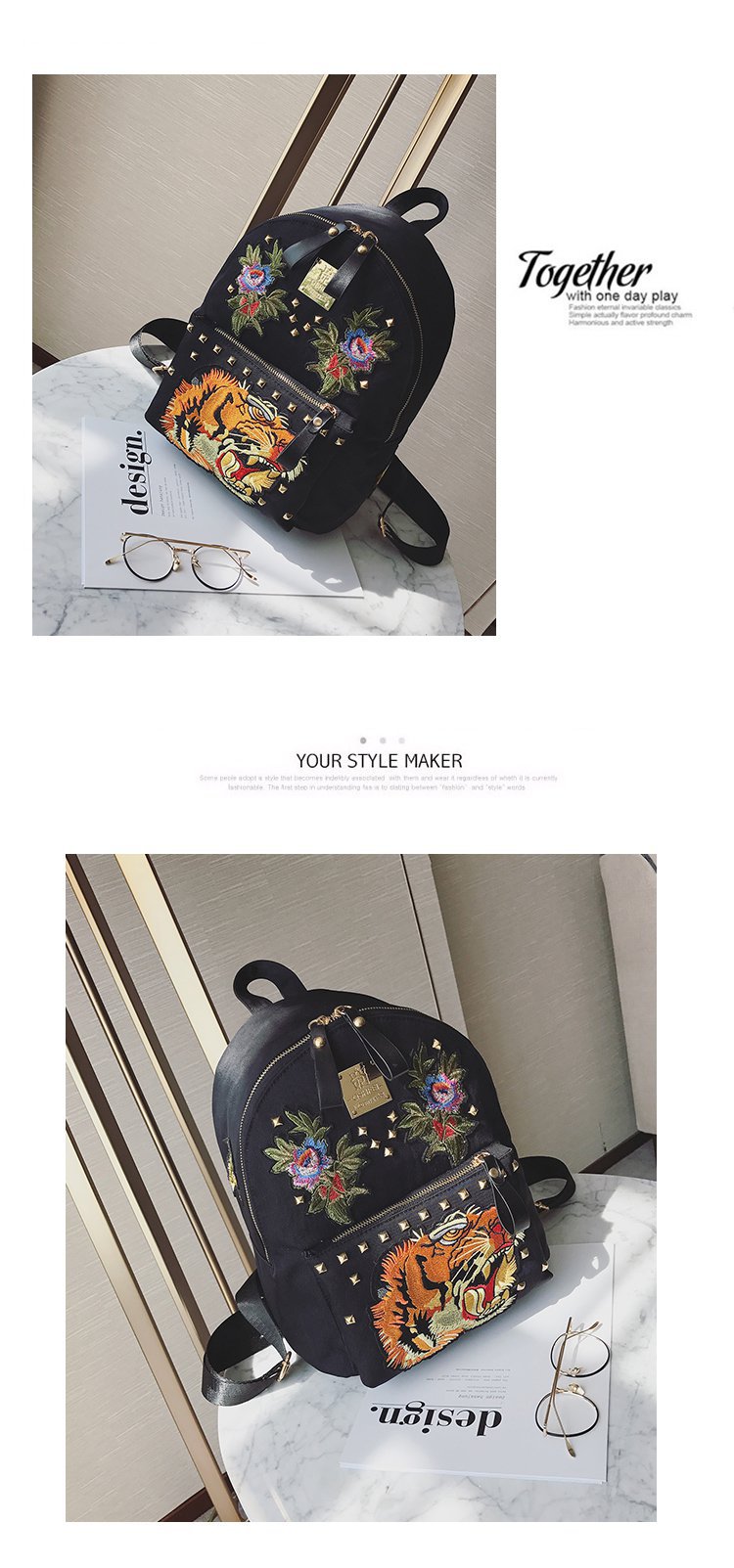Ethnic Style Women Bag Embroidered Nylon Pouch Bag Leather Backpack Shopkeeper Recommended One Piece Dropshipping