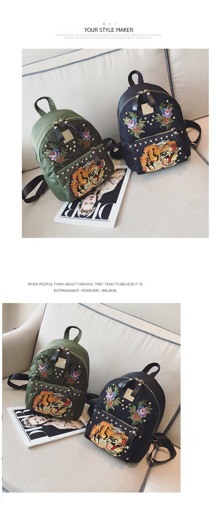 Ethnic Style Women Bag Embroidered Nylon Pouch Bag Leather Backpack Shopkeeper Recommended One Piece Dropshipping