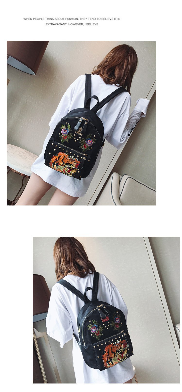 Ethnic Style Women Bag Embroidered Nylon Pouch Bag Leather Backpack Shopkeeper Recommended One Piece Dropshipping