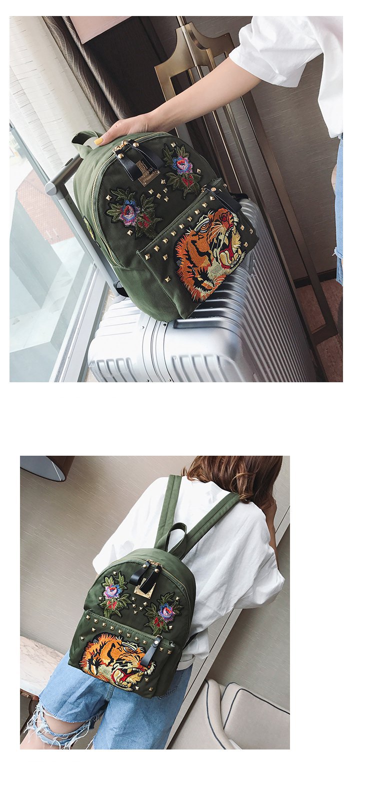 Ethnic Style Women Bag Embroidered Nylon Pouch Bag Leather Backpack Shopkeeper Recommended One Piece Dropshipping