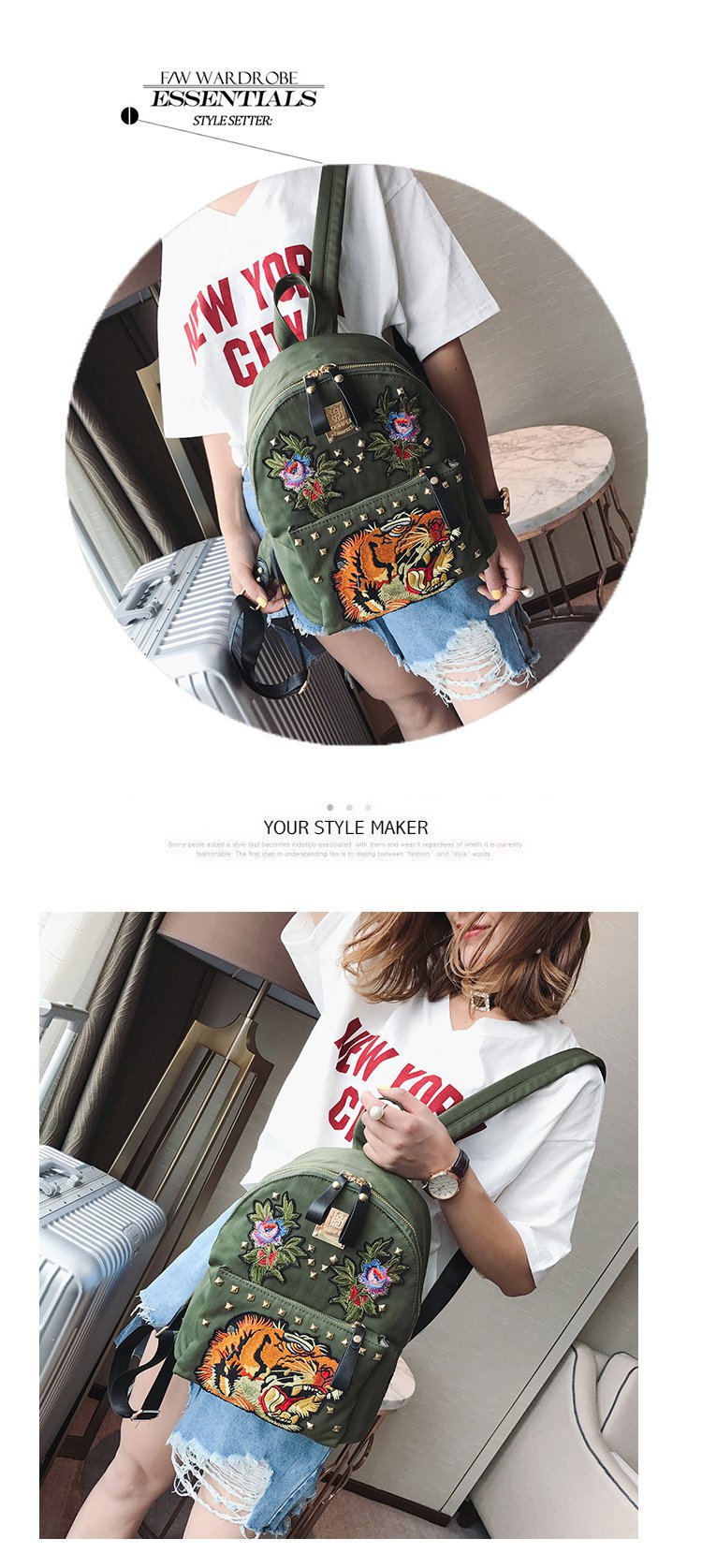 Ethnic Style Women Bag Embroidered Nylon Pouch Bag Leather Backpack Shopkeeper Recommended One Piece Dropshipping
