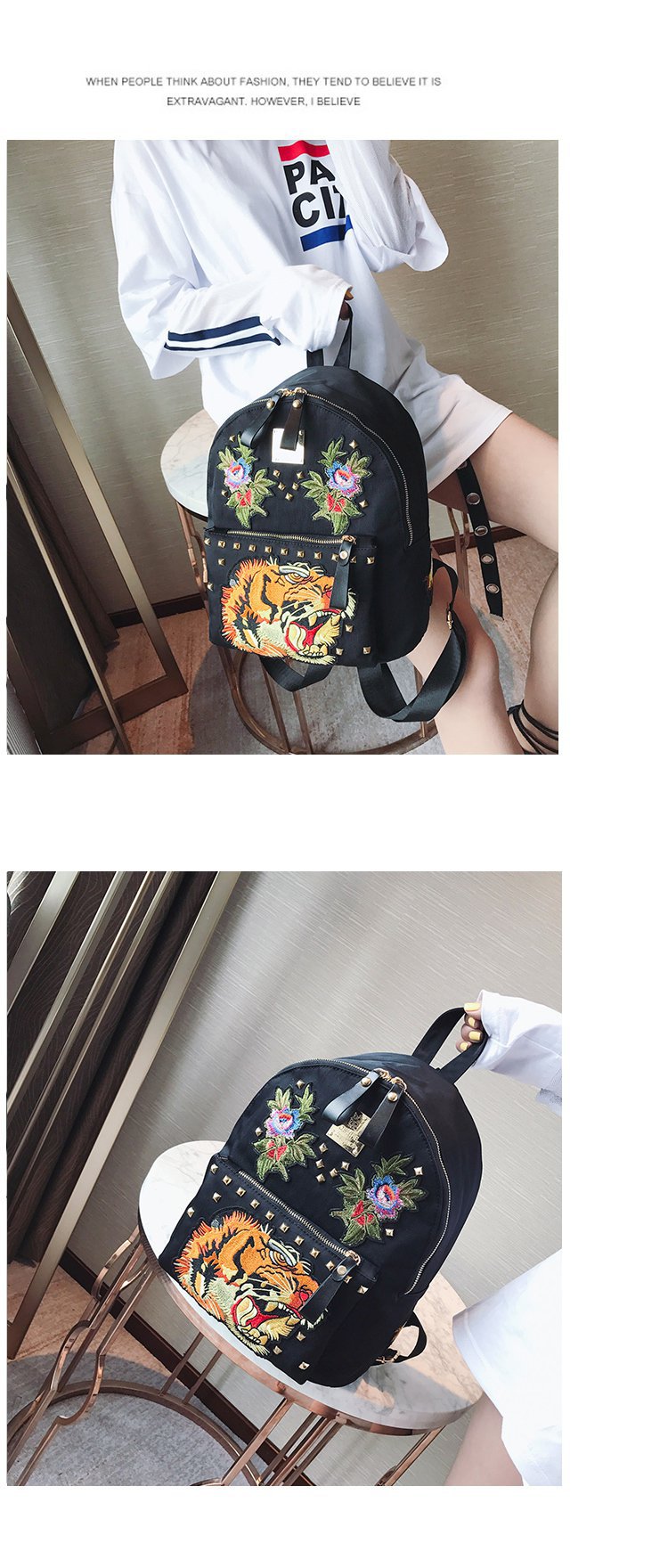 Ethnic Style Women Bag Embroidered Nylon Pouch Bag Leather Backpack Shopkeeper Recommended One Piece Dropshipping